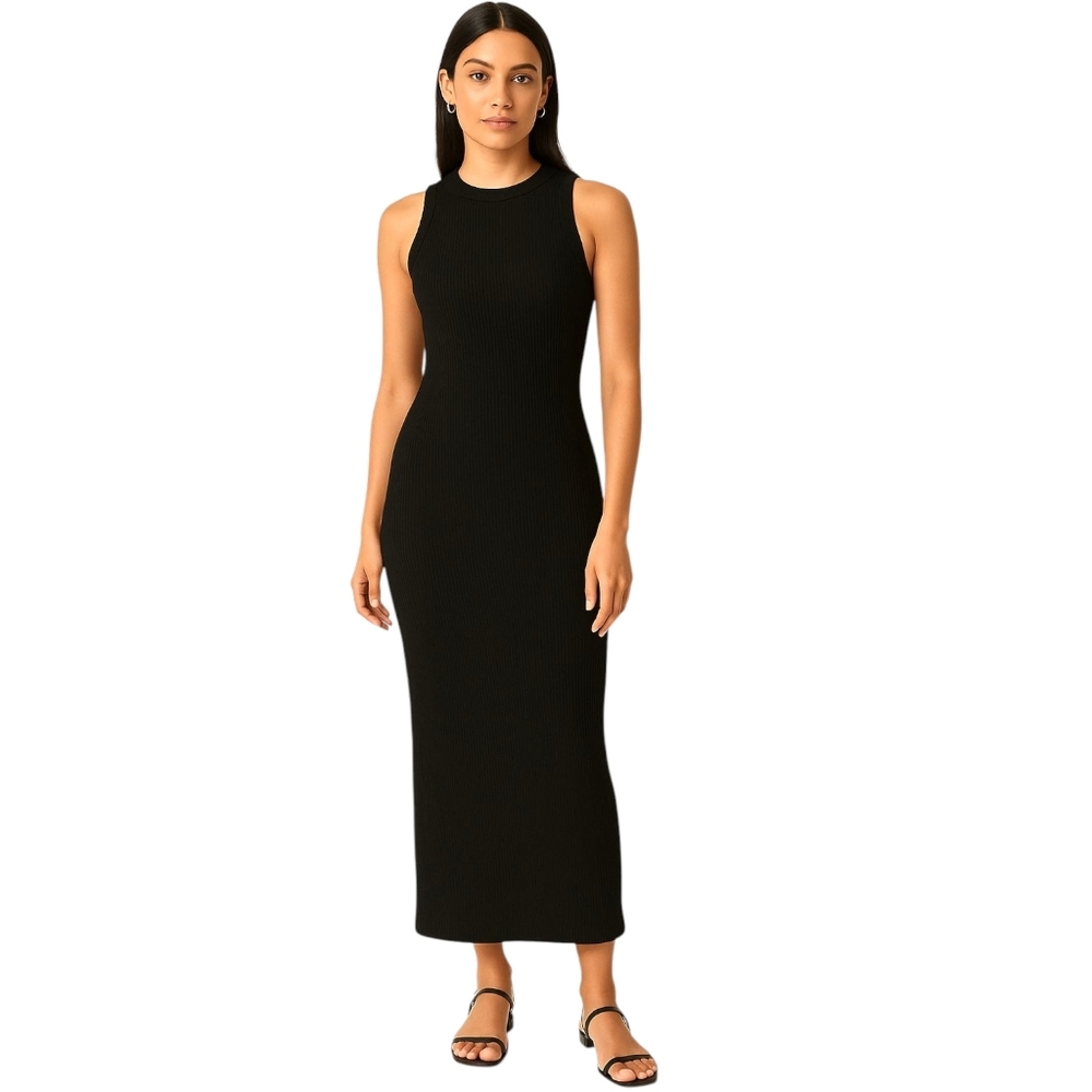 Banana Republic Ribbed Knit Maxi Tank Dress Black Sleeveless Bodycon Size XS